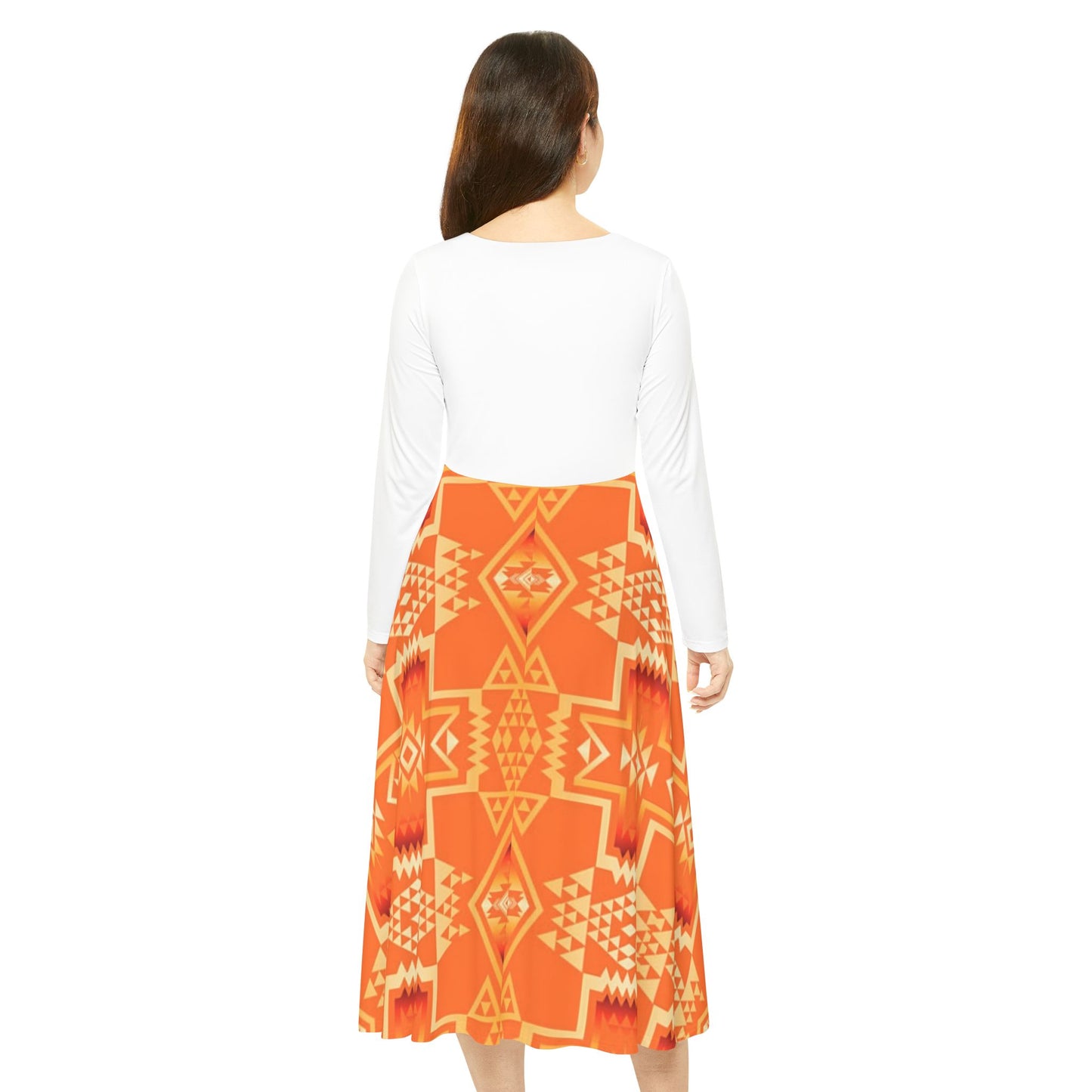 Orange Print Long Sleeve Dress