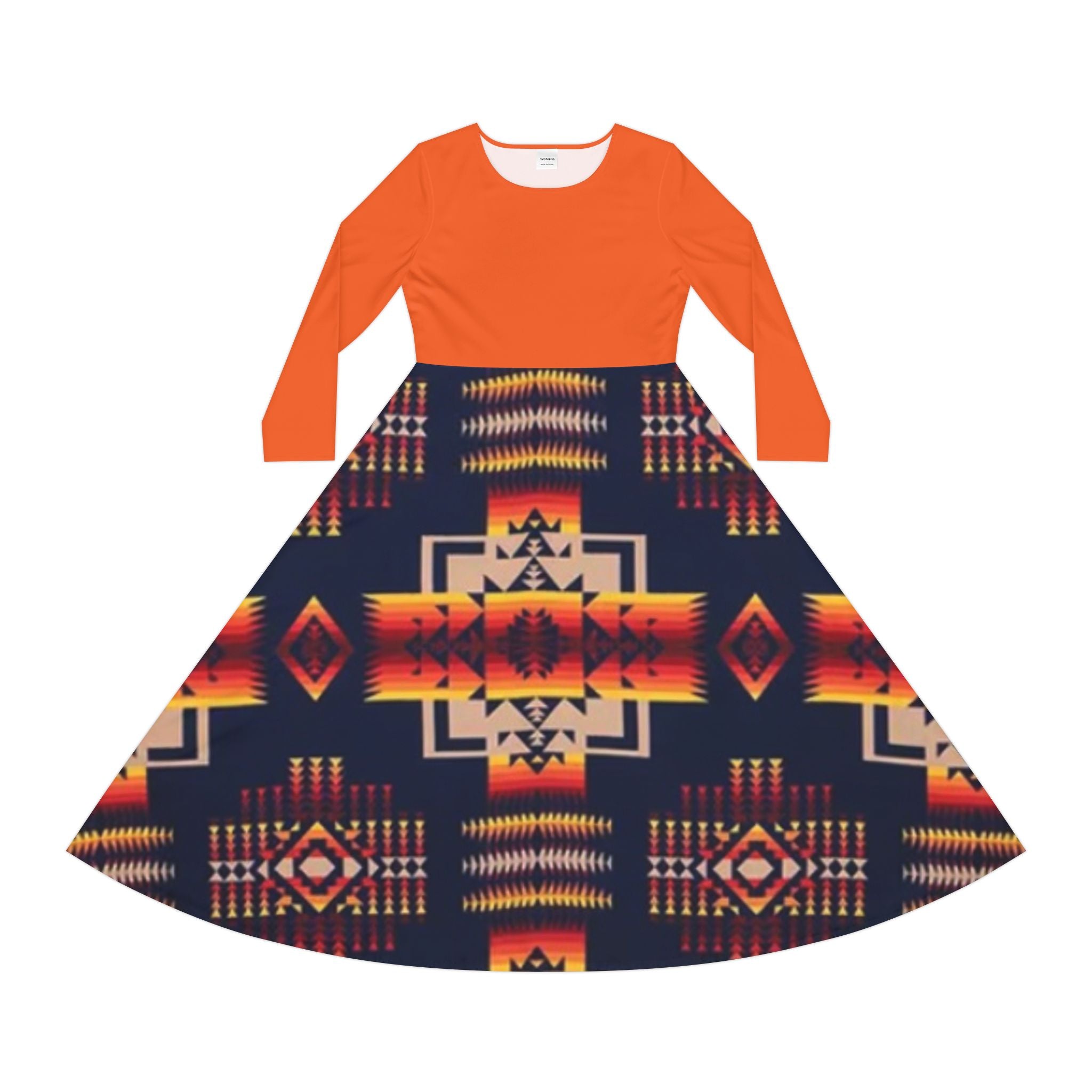 Orange Long Sleeve Tribal Print Dress – Good Medicine Studios