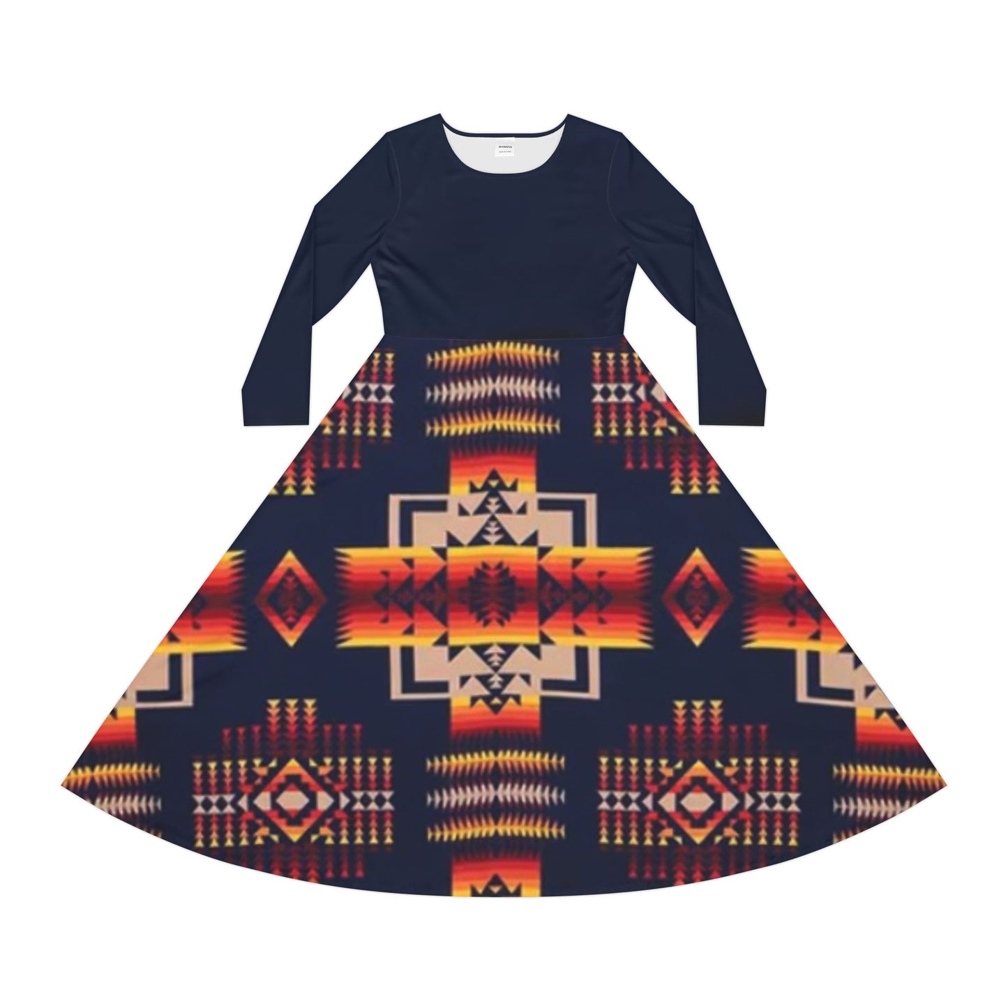 Dark tribal Print Long Sleeve Dress