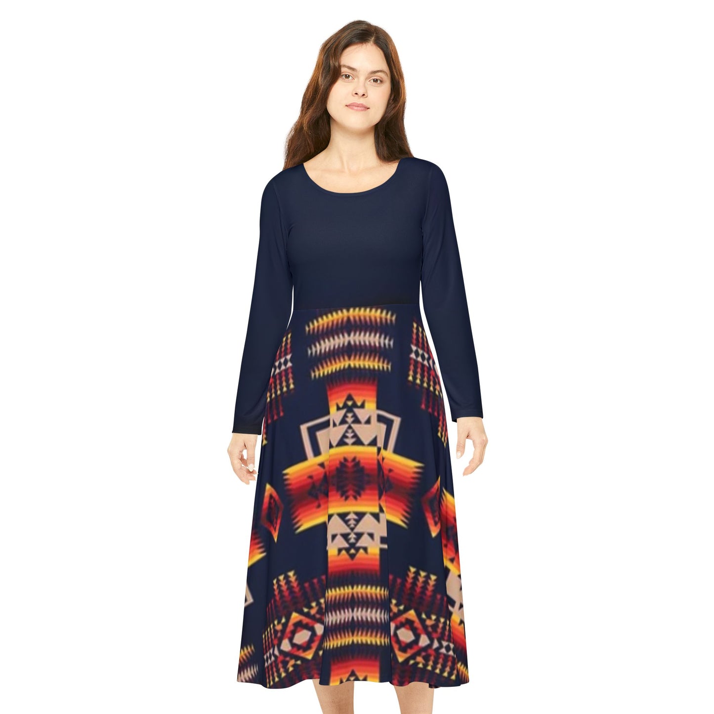 Dark tribal Print Long Sleeve Dress