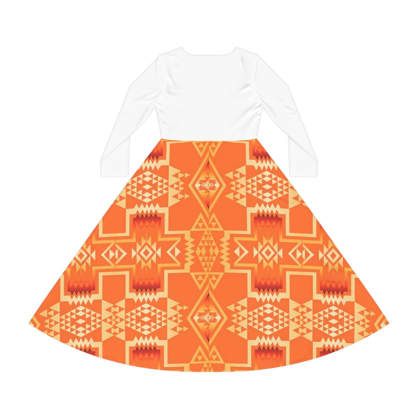 Orange Print Long Sleeve Dress
