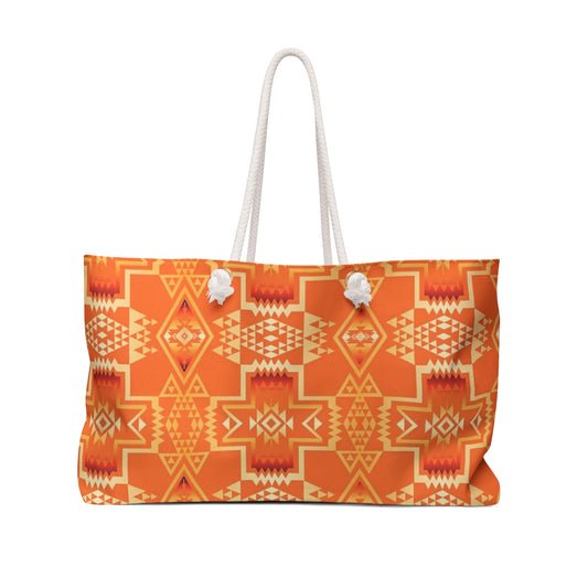 Southwest Aztec Weekender Bag — Orange Geometric Travel Tote