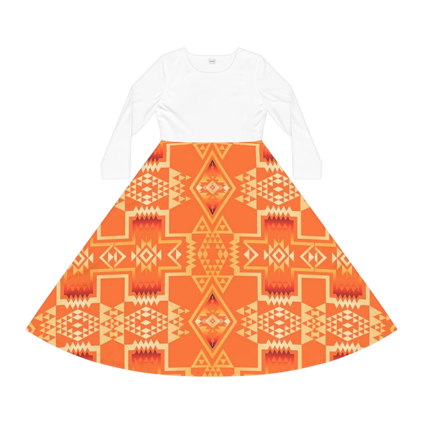 Orange Print Long Sleeve Dress