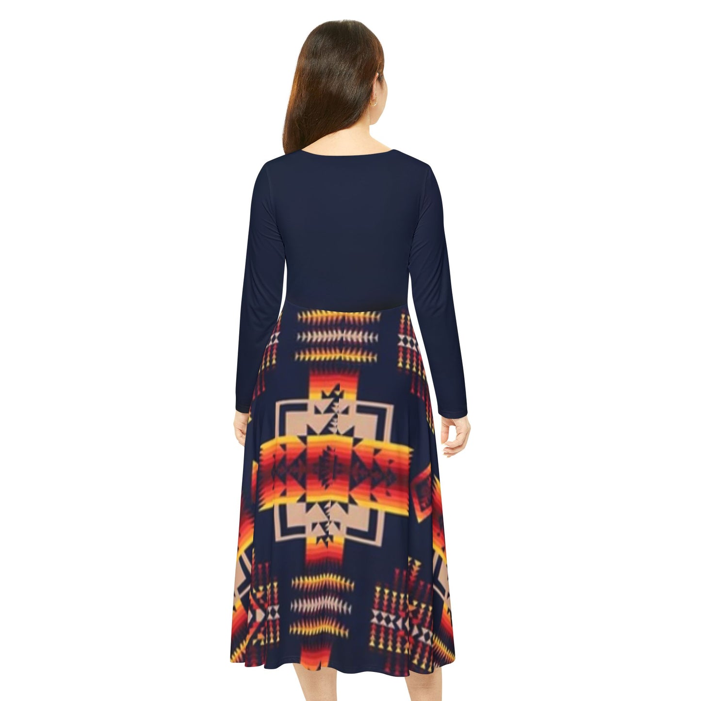 Dark tribal Print Long Sleeve Dress